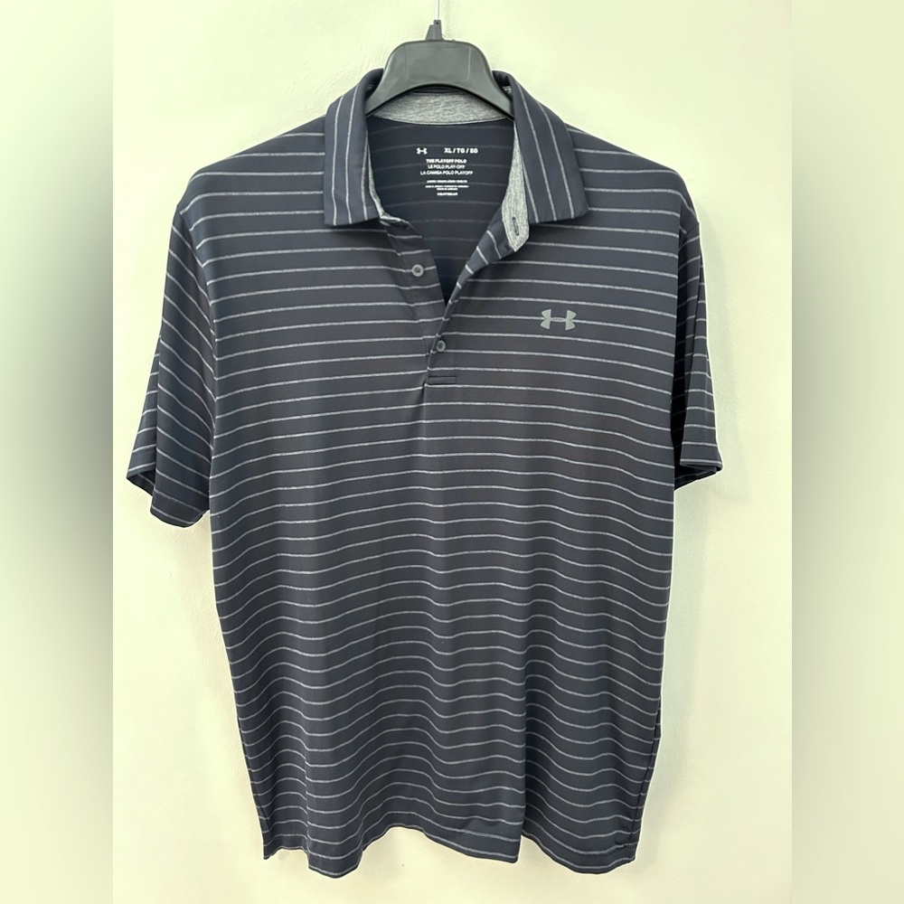 Under Armour Men's Navy Blue Striped Polo (XL)